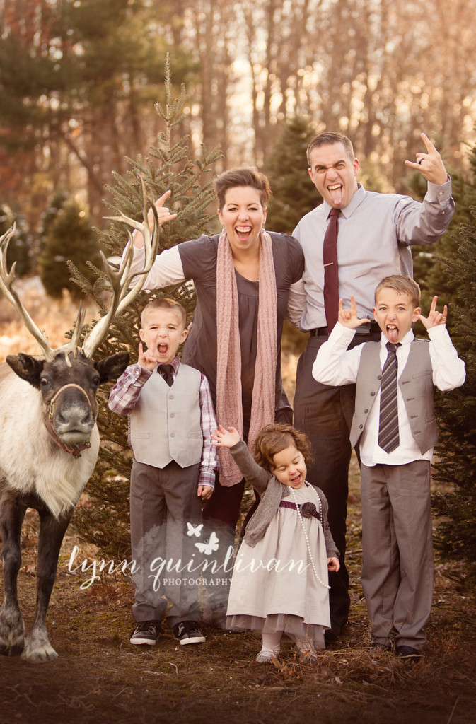 Christmas Photo Reindeer Massachusetts Outdoor Family Photography